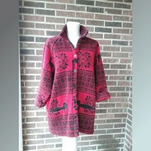 Lands End Red and Black Deer Fleece Jacket